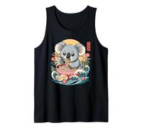 Cute Koala Eating Ramen Bowl Kawaii Anime Waves Tank Top