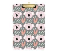 Cute Koala Faces Leafy Grey Acrylic Clipboard Decorative Clipboard Travel Clipboards with Low Profile Metal Clip for Students, Women, Man