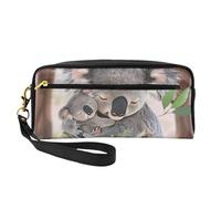 Cute Koala MOM and Baby Printed Leather Makeup Bags with Wrist Strap Portable Travel Toiletry Bag Cosmetic Organizer Bag for Women