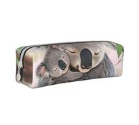 Cute Koala MOM and Baby Printed Leather Pencil Case Simple Pen Pencil Pouch Office Large Pencil Bag Stationery Box for Men Women Teens Students