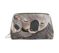 Cute Koala MOM and Baby Printed Small Makeup Bag Portable Leather Make up Bag Travel Zipper Cosmetic Bags Organizer for Women