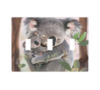 Cute Koala MOM and Baby Prints Wall Plate Decor Triple Toggle Switch Trim Panel, Decorative 3-Gang Switch Plate Outlet Cover