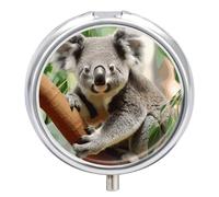 Cute Koala Pill Box 3 Compartment Small Pill Case with Mirror for Purse & Pocket Travel Medicine Organizer Daily Medication Container Portable Pillbox Metal Medicine Box Round Meds Case