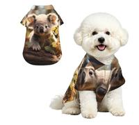 Cute Koala Plant Breathable Hawaiian Dog Shirt Summer Button Up Top for Small Medium Dogs L