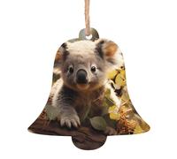 Cute Koala Plant Wooden Tree Ornaments Bell Shape 6 PCS, Hanging Decorative Pendants, Vintage Design for Holiday