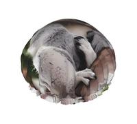 Cute Koala Print Shower Cap - Double Layer Breathable, Adjustable Elastic Strap, Durable Hotel Travel Essentials