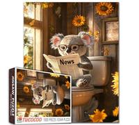 Cute Koala Puzzle 1000 Pieces for Adults Funny Animal Jigsaw Puzzle with Glasses Reading Newspaper on Toilet Puzzles Whimsical Bathroom Sunflowers Rustic Country Decor Gift for Puzzle Enthusiasts