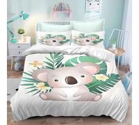 Cute Koala Single Duvet Cover Set Cartoon Children Bedding Set 3D Print Soft Microfiber Quilt Covers 155x200 cm with Zipper Closure and 2 Pillowcases 50x75 cm for Kids Teens E.927