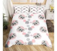 Cute Koala Single Duvet Cover Set Gray and Pink Polka Dots Bedding Set 3D Print Soft Microfiber Quilt Covers 135x200 cm with Zipper Closure and 2 Pillowcases 50x75 cm for Kids Teens E.488
