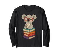 Cute Koala with Glasses Sitting on Books Reading Bookworm Long Sleeve T-Shirt