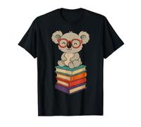 Cute Koala with Glasses Sitting on Books Reading Bookworm T-Shirt