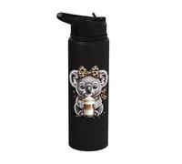Cute Koala with Leopard Bow Holding Coffee Latte Stainless Steel Insulated Water Bottle