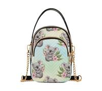 Cute Koalas Pastel Pink Floral Women's Shoulder Handbag Phone Bags with Chain Strap Floral Print Zipper Satchel Crossbody Tote, 5.9" × 8.3" × 3.1"