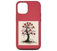 Cute Kodama Spirits in Sakura Red Blossom Tree Design Case for iPhone 12/12 Pro