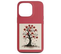 Cute Kodama Spirits in Sakura Red Blossom Tree Design Case for iPhone 13 Pro