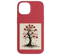 Cute Kodama Spirits in Sakura Red Blossom Tree Design Case for iPhone 14