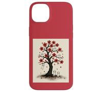 Cute Kodama Spirits in Sakura Red Blossom Tree Design Case for iPhone 14 Plus