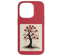 Cute Kodama Spirits in Sakura Red Blossom Tree Design Case for iPhone 14 Pro