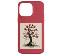 Cute Kodama Spirits in Sakura Red Blossom Tree Design Case for iPhone 14 Pro Max