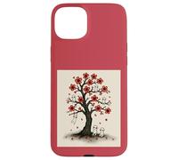 Cute Kodama Spirits in Sakura Red Blossom Tree Design Case for iPhone 15 Plus