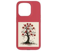 Cute Kodama Spirits in Sakura Red Blossom Tree Design Case for iPhone 15 Pro