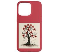 Cute Kodama Spirits in Sakura Red Blossom Tree Design Case for iPhone 15 Pro Max