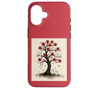 Cute Kodama Spirits in Sakura Red Blossom Tree Design Case for iPhone 16
