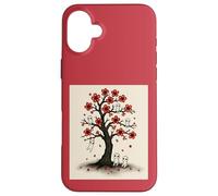 Cute Kodama Spirits in Sakura Red Blossom Tree Design Case for iPhone 16 Plus