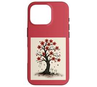 Cute Kodama Spirits in Sakura Red Blossom Tree Design Case for iPhone 16 Pro