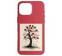 Cute Kodama Spirits in Sakura Red Blossom Tree Design Case for iPhone 16 Pro Max