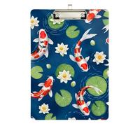 Cute Koi Fish Blue Clipboard Acrylic Cute Clipboard Paperboard Chic Design Clipboards with Low Profile Metal Clip for Women Men Teachers Nurses