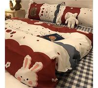 Cute Korean Cartoon Bear Head Ins Washed Cotton Four- Piece Set Bed Sheet Quilt Cover Dorm Bedding 1. 8m Bed (Color : 7) (6)