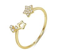 Cute Korean Golden 925 Sterling Silver Open Finger Rings for Women Jewelry Cz Star Punk Bague Gift