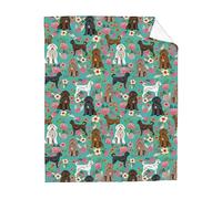 Cute Labradoodle Dog Puppy Lovers Green Flower Florals Print Funny Blanket Throw Ultra Soft Light -Pilling Cozy Flannel Dogs Blankets For Bedroom Bed And Sofa Quilt Birthday Gifts For Kids 50x60 Inch