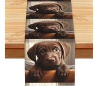 Cute Labrador Dog 1 Print Entryway Table Runner, 183cm Washable Faux Linen Table Runner For Farmhouse And Entryway Decor