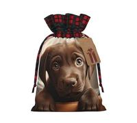 Cute Labrador Dog 1 Print Festive Plaid Gift Bag, Candy Bag, Drawstring Burlap Pouch For Holiday Presents Favor-M
