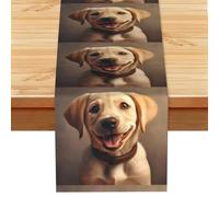 Cute Labrador Dog Print Entryway Table Runner, 183cm Washable Faux Linen Table Runner For Farmhouse And Entryway Decor