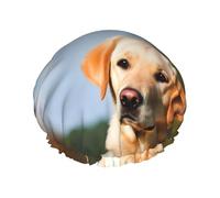 Cute Labrador Dog Shower Cap Reusable Waterproof Shower Bonnet for Women Men Elastic Band Bath Hair Hat Double Layered Washable Bath Cap for All Hairstyles, Travel-Friendly