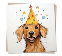 Cute Labrador Happy Birthday Card - Labrador Dog With Party Hat - Blank Greetings Card - Made in UK