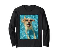 Cute Labrador Retriever with Sunglasses Dog Swimming Summer Long Sleeve T-Shirt