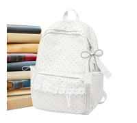 Cute Lace Backpack for School Girls with Large Capacity and Lightweight | Sweet Bow Tote Pack with Drawstring Side Pockets for Textbooks, Snacks, and Toys White