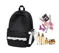 Cute Lace Backpack for School Girls with Large Capacity and Lightweight | Sweet Bow Tote Pack with Drawstring Side Pockets for Textbooks, Snacks, and Toys Black