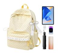Cute Lace Backpack for School Girls with Large Capacity and Lightweight | Sweet Bow Tote Pack with Drawstring Side Pockets for Textbooks, Snacks, and Toys Yellow