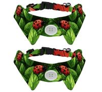 Cute Lady Bugs on Green Leaves Dog Collar Bowtie, Comfortable Adjustable Dog Bow Tie Collar for Small Boys and Girls Pets