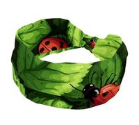 Cute Lady Bugs on Green Leaves Wide Headbands for Women, Yoga Workout Head Bands Wide Elastic Hair Bands for Washing Face Makeup