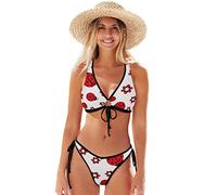 Cute Ladybird Ladybug Pattern Women's Bikini Swimsuit, Front Strap Top Thong Two Piece Bathing Suit Bikini Sets Swimwear for Womens Multicoloured