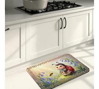 Cute Ladybug Kitchen Mats for Floor, Colorful Floral Cartoon Soft Mats, Spring Cushioned Comfort Washable Decor Rugs for Kitchen Sinks Laundryroom Bathroom 20x31 Inch