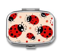 Cute Ladybug Pill Box - 2 Compartment Travel Pill Organizer with Small Mirror, Portable Pillcase for Pocket & Purse, Cute Square Medicine Case, Weekly Medicine Container