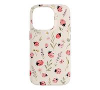 Cute Ladybug Summer Botanical Watercolor Wildflower On Beige Case for iPhone 14 Pro