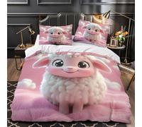 Cute Lamb Cartoon Duvet Cover 3D Design Printed Wrinkle-Resistant 3 Pieces Bedding Set Zipper soft Plush Comforter Cover Ultra Soft Durable for Teens Kids Girls Boys Women Adults Double（200x200cm）